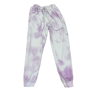 PURPLE AND WHITE TIE DYE DRAWSTRING SWEATPANTS
